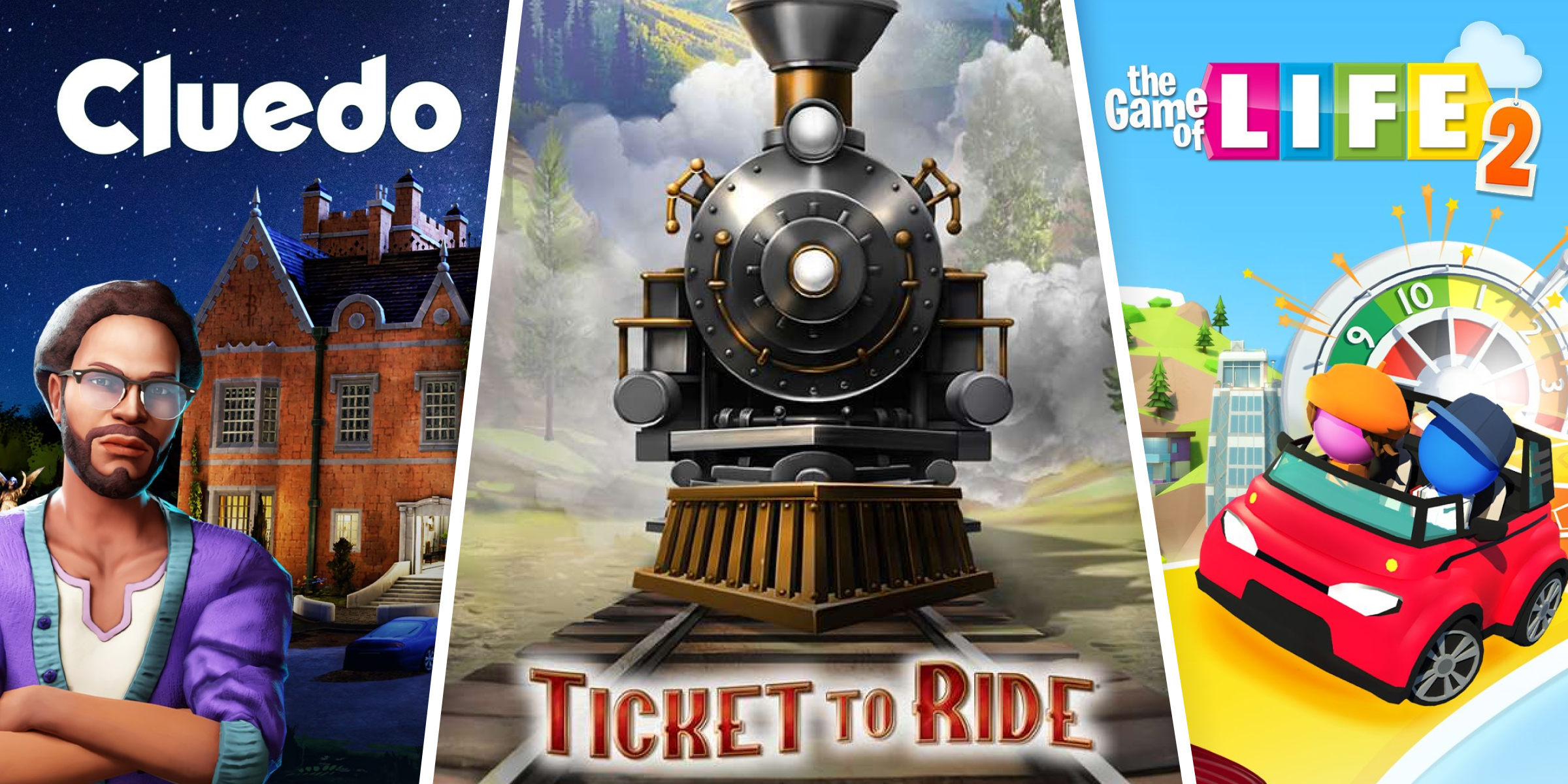 Ticket to Ride Cluedo and The Game of Life 2 Classic Board Game Bundle